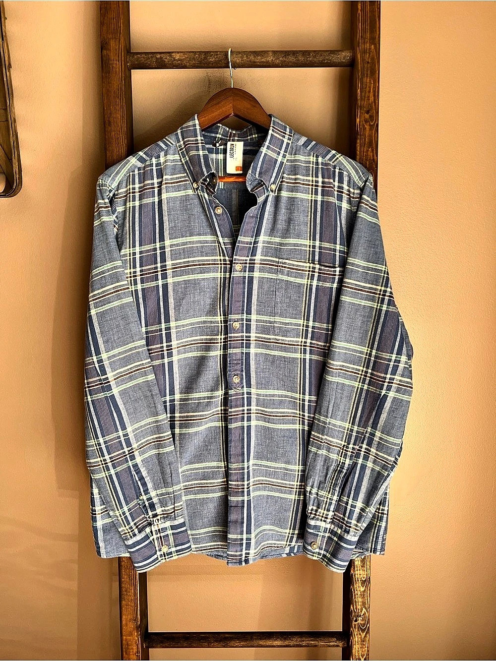 Ben Sherman Plaid Cotton Linen Shirt Size Large